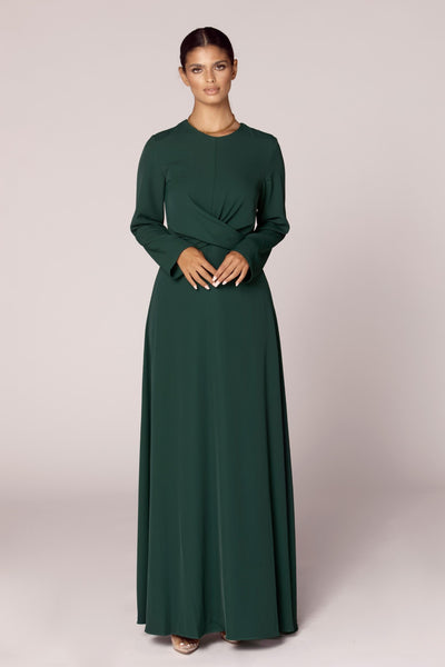 Emerald Green Cross Wrap Front Maxi Dress